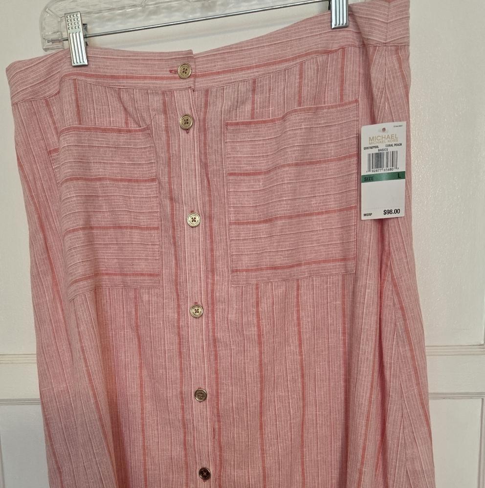 Michael Kors Cotton Candy Pink Striped Skirt Front Buttons Neiman Marcus